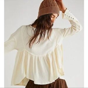 Free People OH MY BABYDOLL Thermal Waffle Top in Nilla Cream Size S